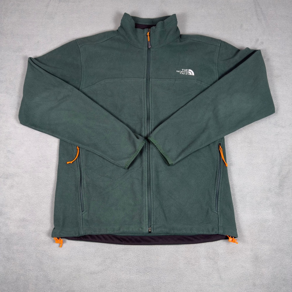 The North Face Mens Full Zip Fleece Jacket Green Orange Trim Medium - Picture 1 of 7